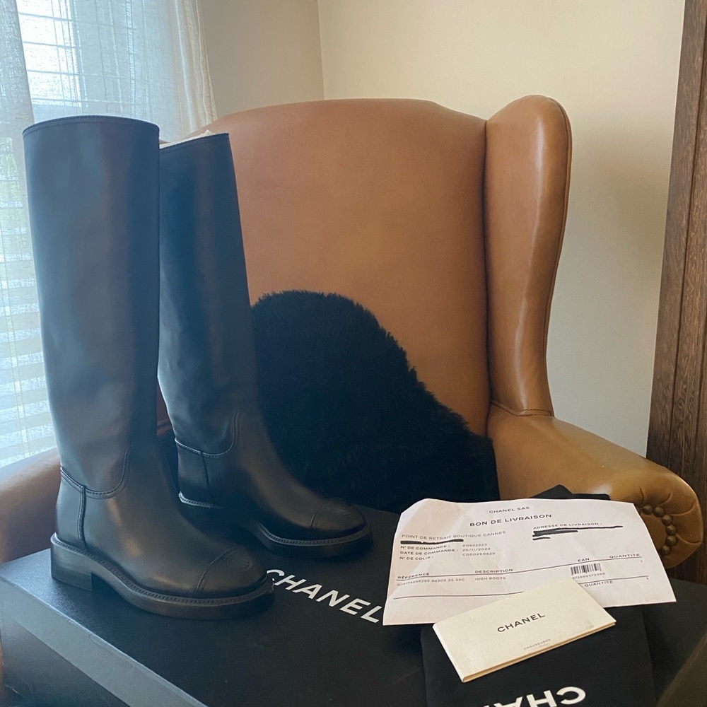 Chanel Black Leather Knee-High Boots